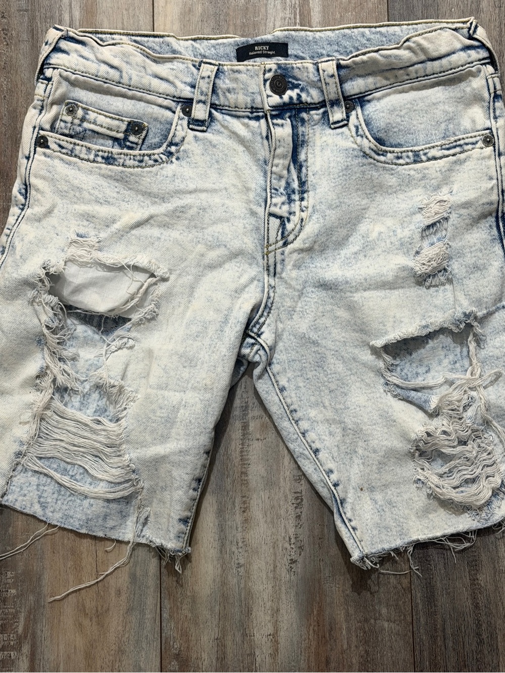 True Religion Distressed Light Wash Denim Shorts